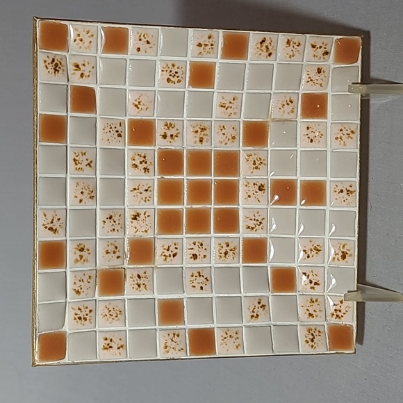 Vintage Mid Century Vibe Brown Gray Mosaic Tile Trinket Plate Dish - Picture 2 of 5